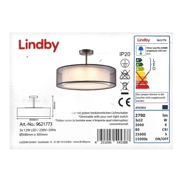 Lindby - LED Stmívatelný přisazený lustr PIKKA 3xLED/12W/230V