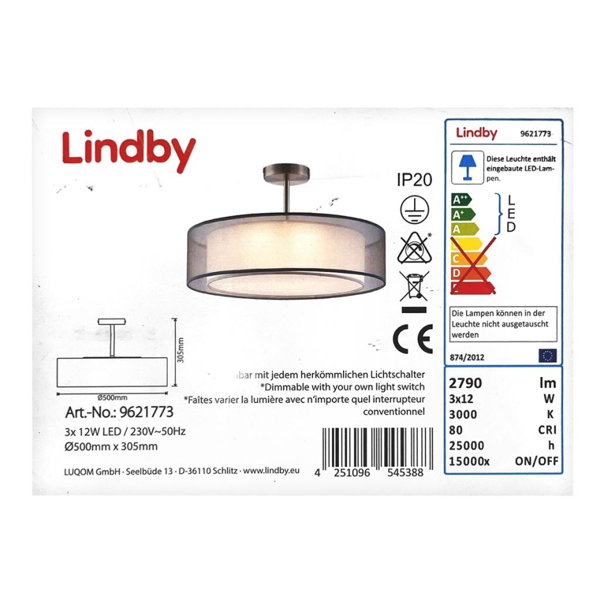Lindby - LED Stmívatelný přisazený lustr PIKKA 3xLED/12W/230V