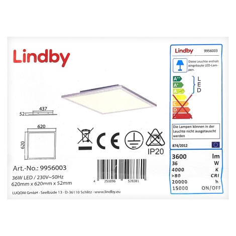 Lindby - LED Stropní svítidlo LIVEL LED/36W/230V