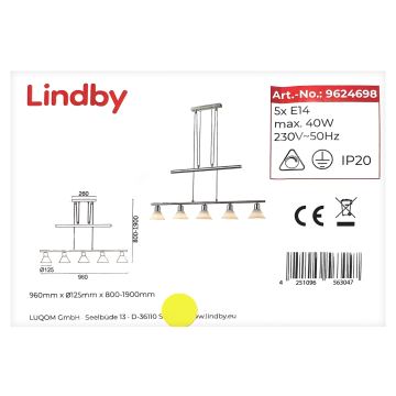 Lindby - Lustr na lanku DELIRA 5xE14/40W/230V matný chrom
