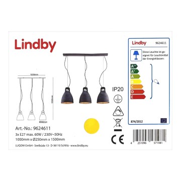 Lindby - Lustr na lanku IBU 3xE27/60W/230V