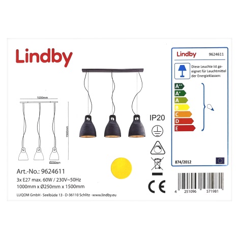 Lindby - Lustr na lanku IBU 3xE27/60W/230V