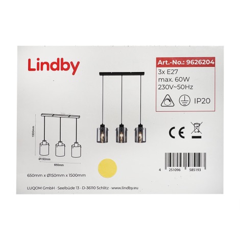 Lindby - Lustr na lanku KOURTNEY 3xE27/60W/230V