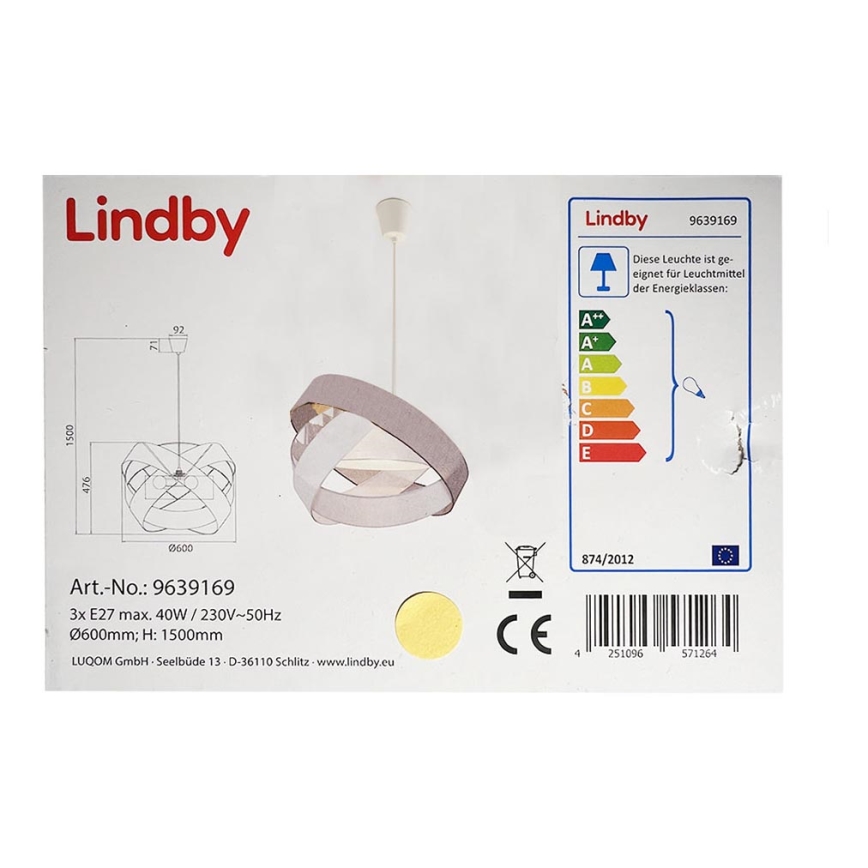 Lindby - Lustr na lanku SIMARIA 3xE27/40W/230V