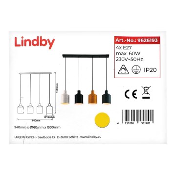 Lindby - Lustr na lanku TIRANE 4xE27/60W/230V