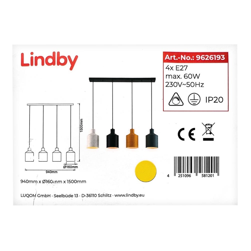 Lindby - Lustr na lanku TIRANE 4xE27/60W/230V