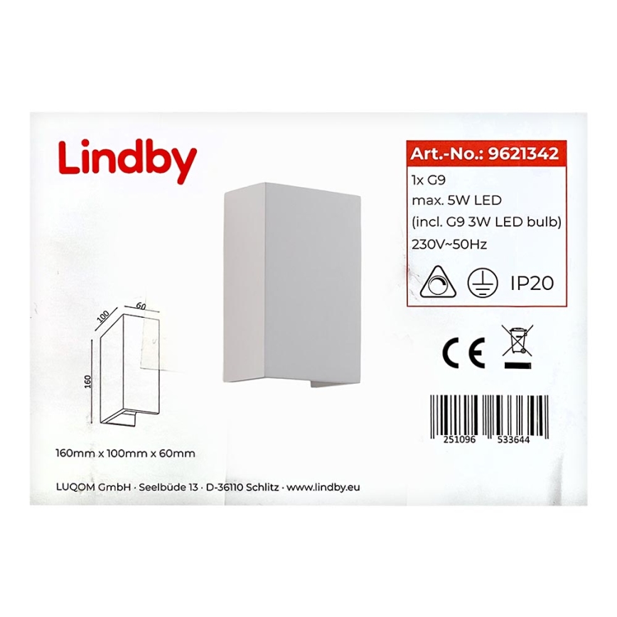 Lindby - Nástěnné svítidlo COLJA 1xG9/5W/230V