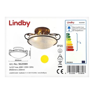 Lindby - Stropní svítidlo RANDO 3xE27/60W/230V