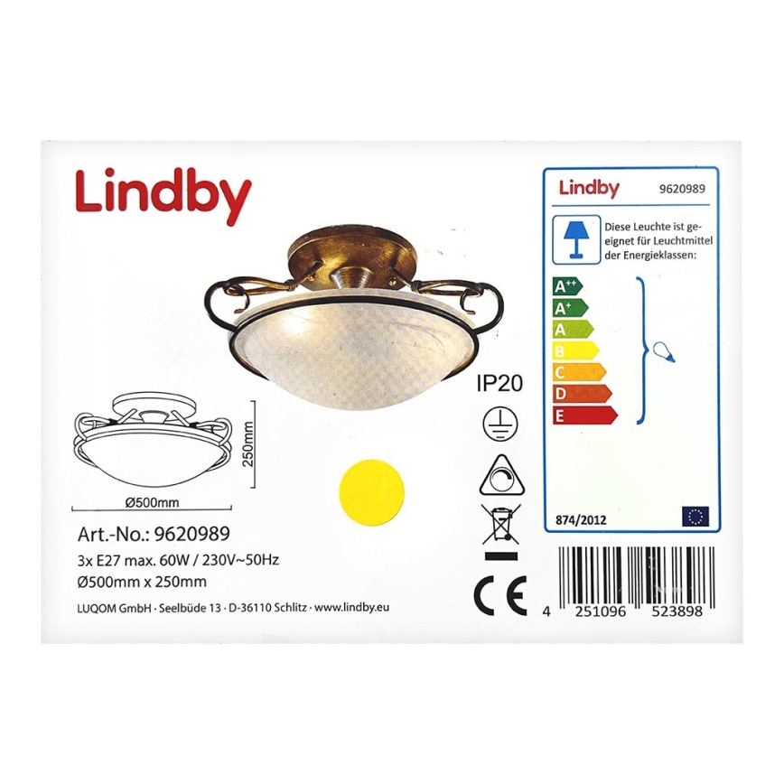 Lindby - Stropní svítidlo RANDO 3xE27/60W/230V