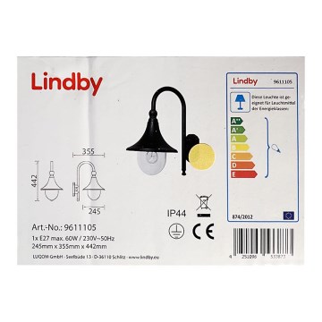 Lindby - Venkovní nástěnné svítidlo DAPHNE 1xE27/60W/230V IP44