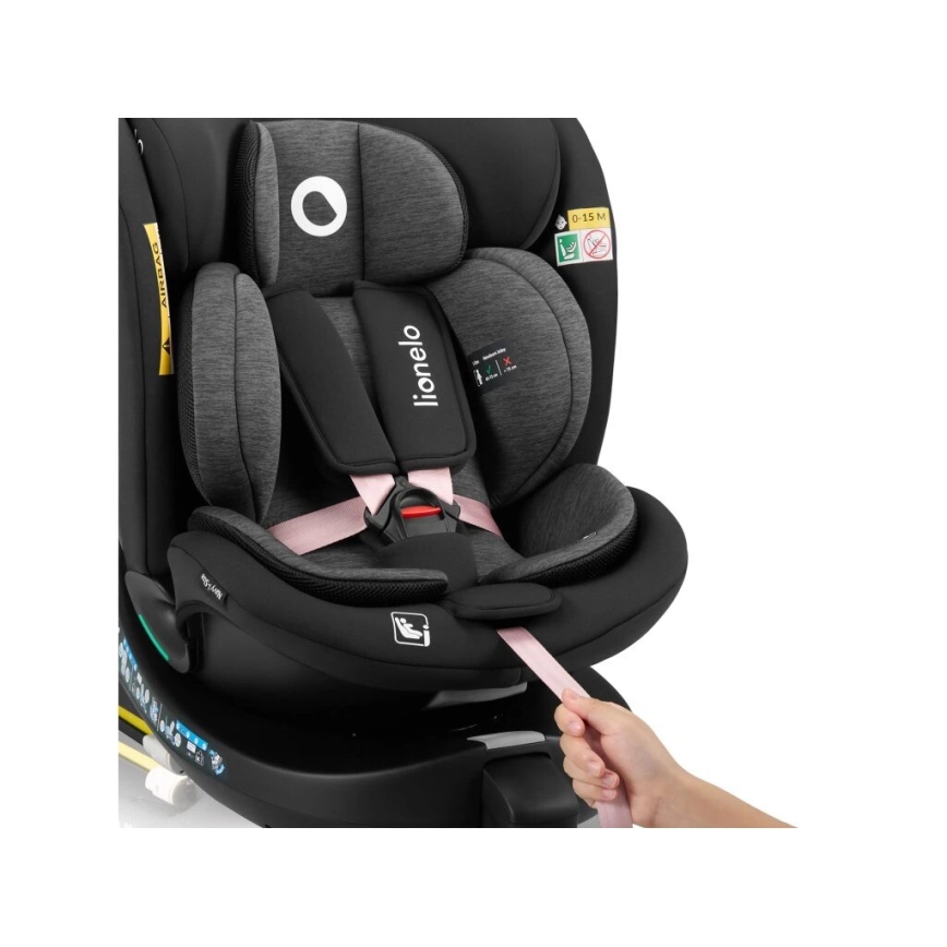 Lionelo - Autosedačka se základnou otočná NAVY i-Size 40-150 cm černá/růžová