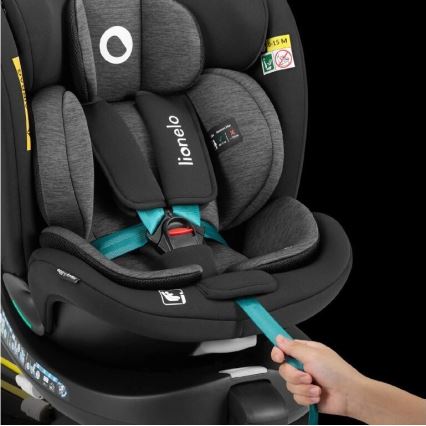 Lionelo - Autosedačka se základnou otočná NAVY i-Size 40-150 cm černá/tyrkysová