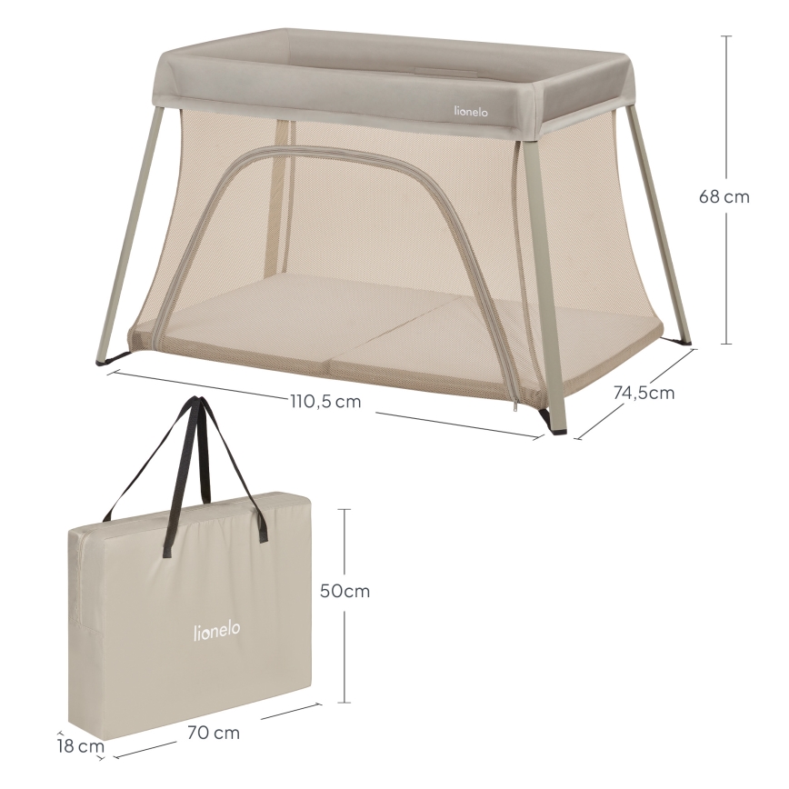 Lionelo - Cestovní postýlka 3v1 ALICE Beige Olive