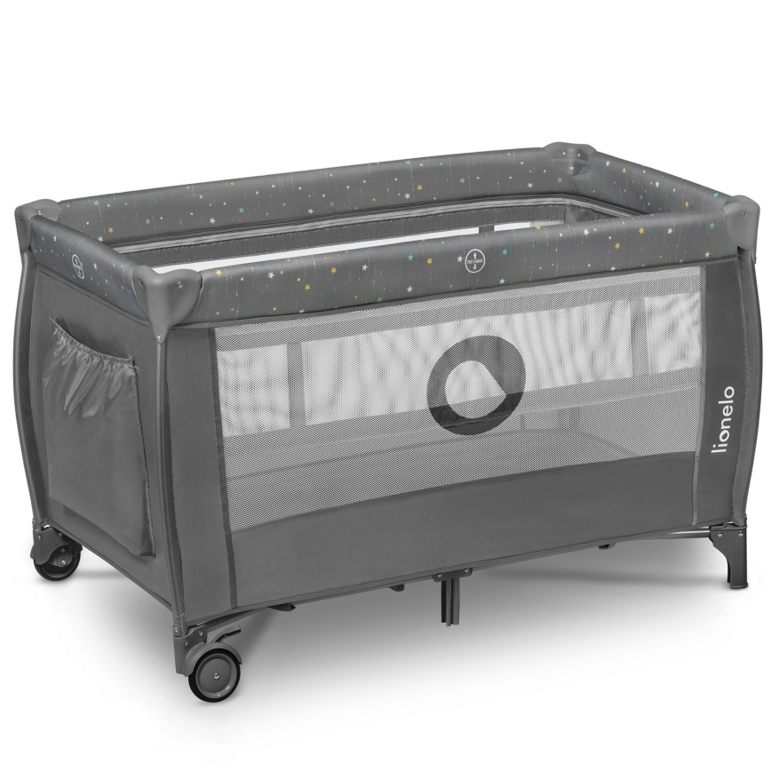 Lionelo - Cestovní postýlka STEFI PLUS Grey Multicolor