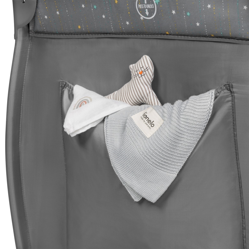 Lionelo - Cestovní postýlka STEFI PLUS Grey Multicolor