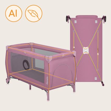 Lionelo - Cestovní postýlka STEFI PLUS Pink Magnolia