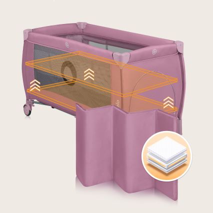 Lionelo - Cestovní postýlka STEFI PLUS Pink Magnolia