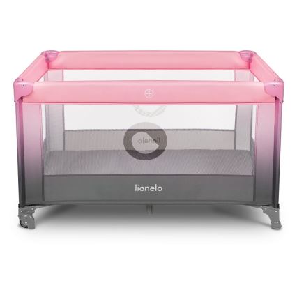 Lionelo - Cestovní postýlka STEFI růžová/šedá