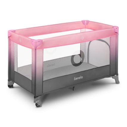 Lionelo - Cestovní postýlka STEFI růžová/šedá