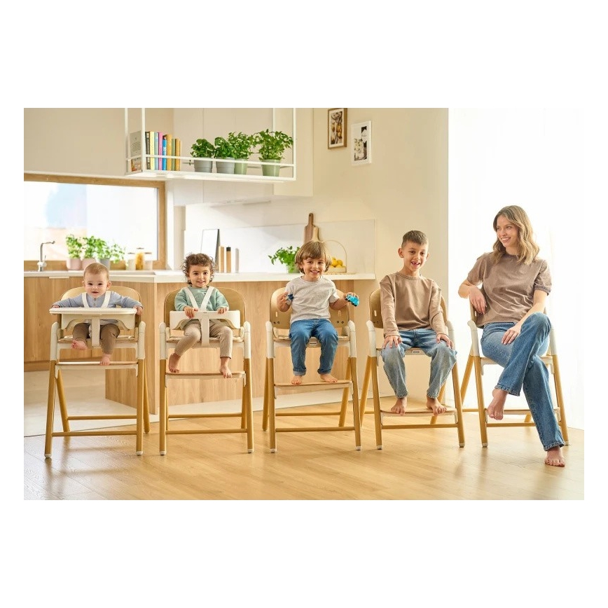 Lionelo - Dětská jídelní židle 3v1 CELIA White Natural Wood