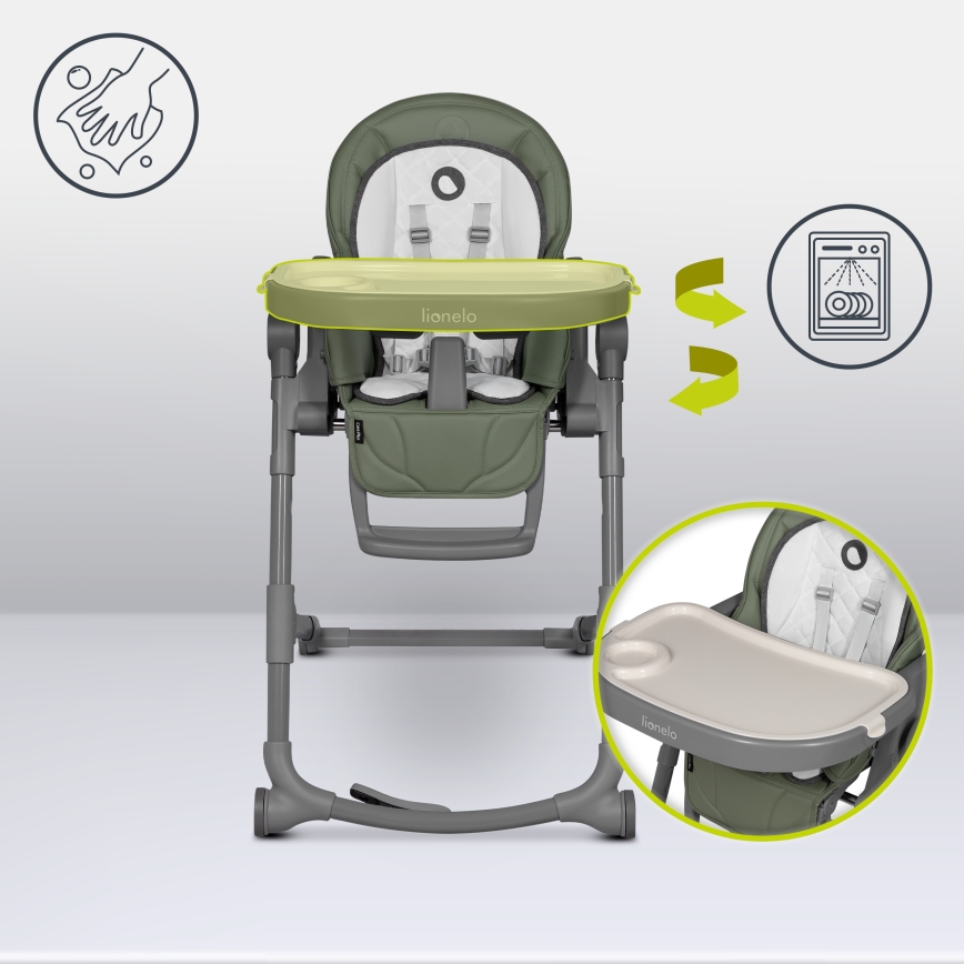 Lionelo - Dětská jídelní židle CORA PLUS Green Olive