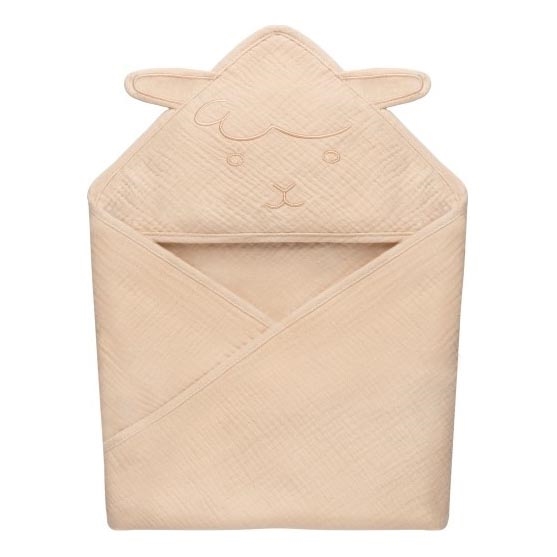 Lionelo - Dětská osuška s kapucí MUSLIN HOODED TOWEL Beige Cappuccino