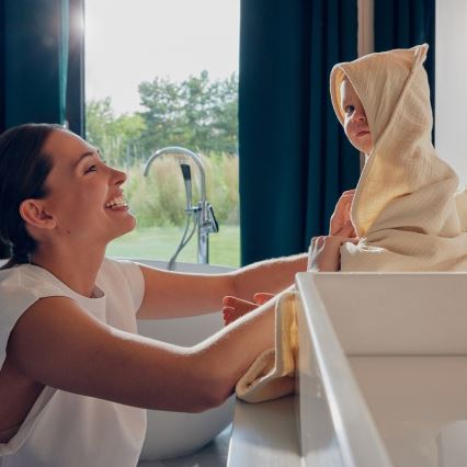 Lionelo - Dětská osuška s kapucí MUSLIN HOODED TOWEL Beige Cappuccino