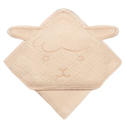 Lionelo - Dětská osuška s kapucí MUSLIN HOODED TOWEL Beige Cappuccino