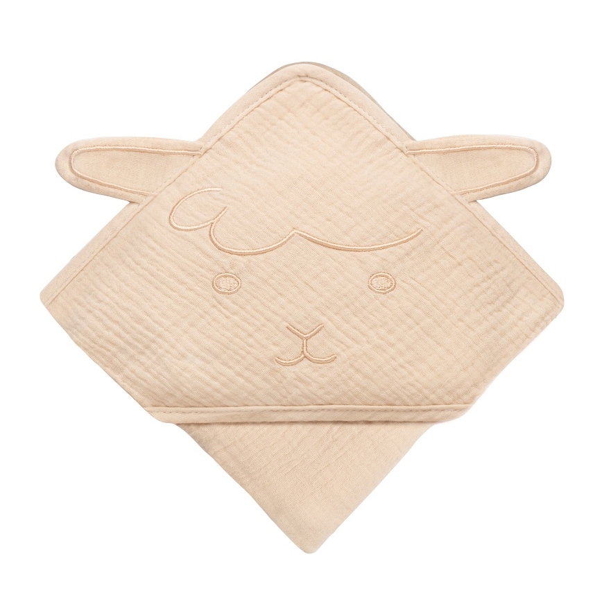 Lionelo - Dětská osuška s kapucí MUSLIN HOODED TOWEL Beige Cappuccino