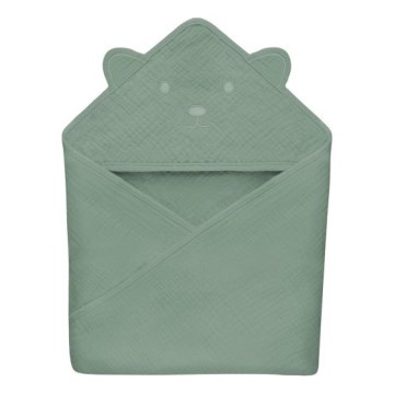 Lionelo - Dětská osuška s kapucí MUSLIN HOODED TOWEL Green Forest
