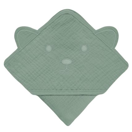 Lionelo - Dětská osuška s kapucí MUSLIN HOODED TOWEL Green Forest