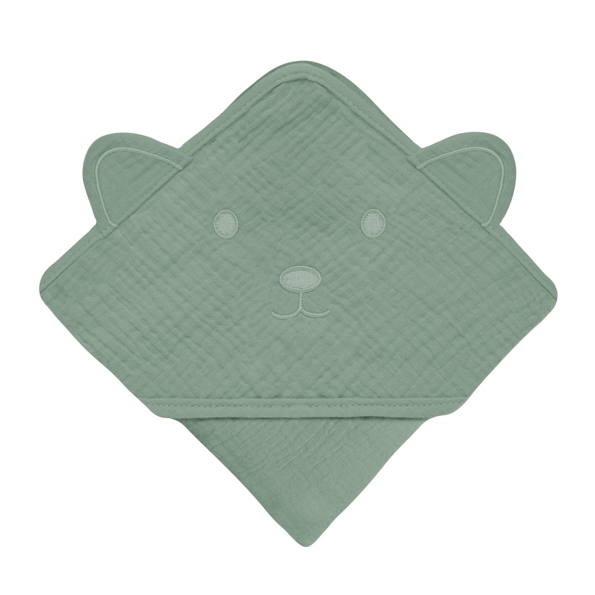 Lionelo - Dětská osuška s kapucí MUSLIN HOODED TOWEL Green Forest