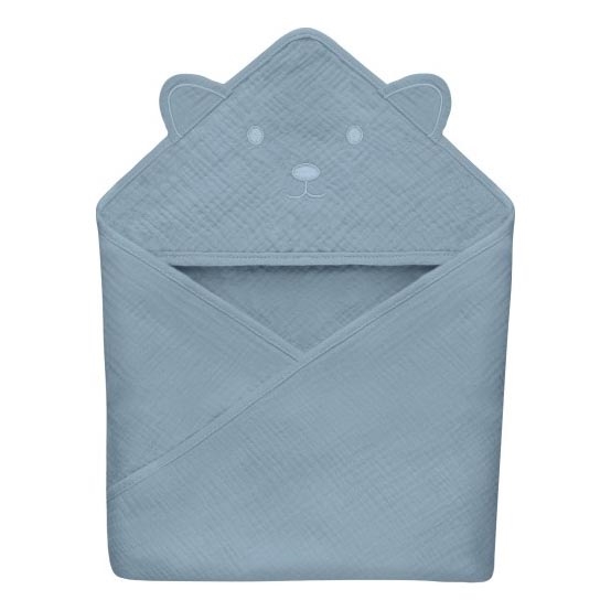 Lionelo - Dětská osuška s kapucí MUSLIN HOODED TOWEL Grey Sky