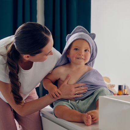 Lionelo - Dětská osuška s kapucí MUSLIN HOODED TOWEL Grey Sky