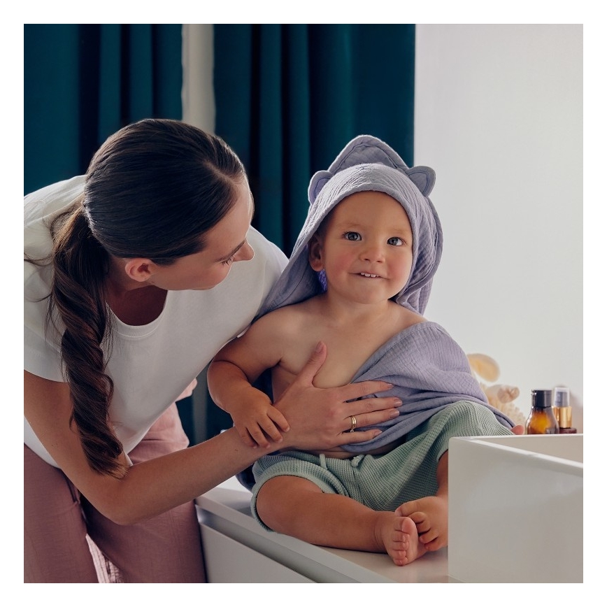 Lionelo - Dětská osuška s kapucí MUSLIN HOODED TOWEL Grey Sky