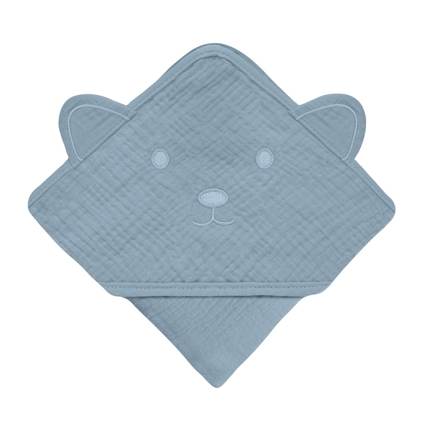 Lionelo - Dětská osuška s kapucí MUSLIN HOODED TOWEL Grey Sky