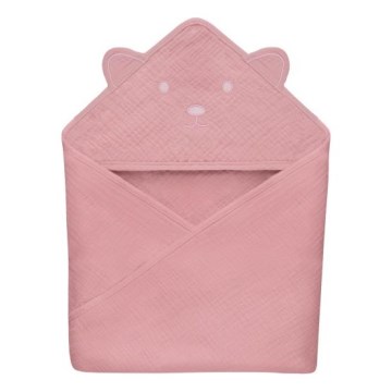 Lionelo - Dětská osuška s kapucí MUSLIN HOODED TOWEL Pink Baby
