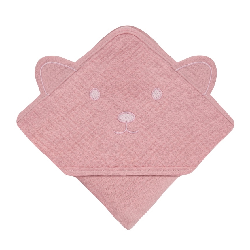 Lionelo - Dětská osuška s kapucí MUSLIN HOODED TOWEL Pink Baby