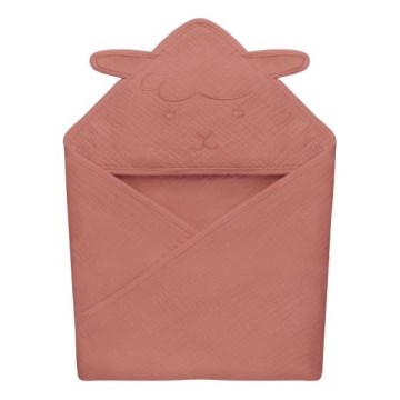 Lionelo - Dětská osuška s kapucí MUSLIN HOODED TOWEL Red Coral