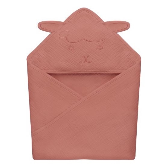 Lionelo - Dětská osuška s kapucí MUSLIN HOODED TOWEL Red Coral