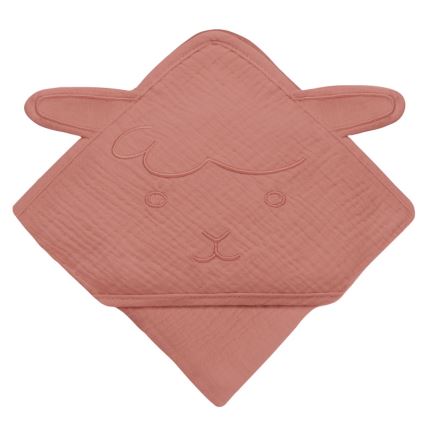 Lionelo - Dětská osuška s kapucí MUSLIN HOODED TOWEL Red Coral