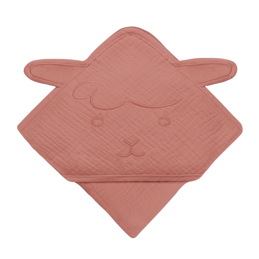 Lionelo - Dětská osuška s kapucí MUSLIN HOODED TOWEL Red Coral