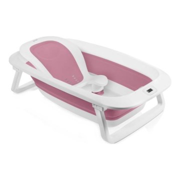 Lionelo - Dětská skládací vanička s teploměrem BABY BUBBLE 2x LR44 Pink Magnolia