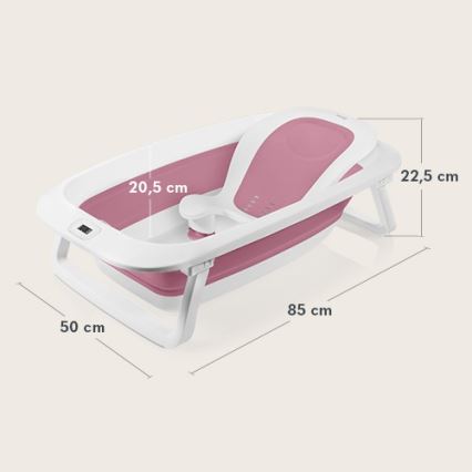 Lionelo - Dětská skládací vanička s teploměrem BABY BUBBLE 2x LR44 Pink Magnolia