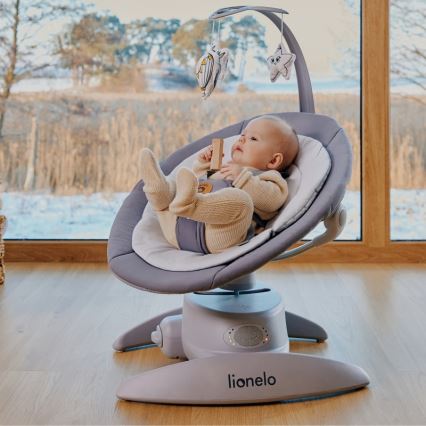 Lionelo - Dětské houpátko s melodií MELL Grey Stone 4xAA + dálkové ovládání