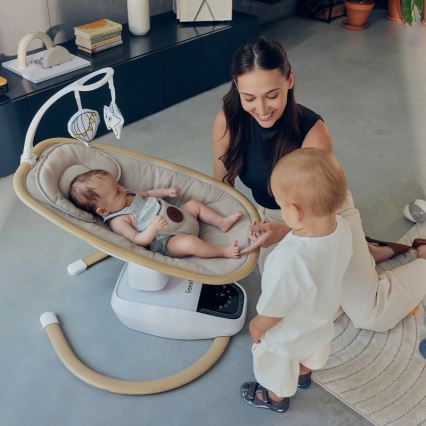 Lionelo - Dětské houpátko s melodií OLIVIA Beige Natural + dálkové ovládání