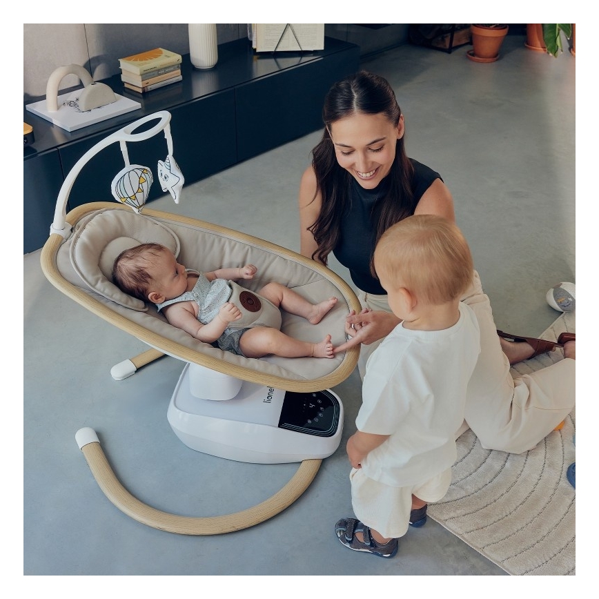 Lionelo - Dětské houpátko s melodií OLIVIA Beige Natural + dálkové ovládání