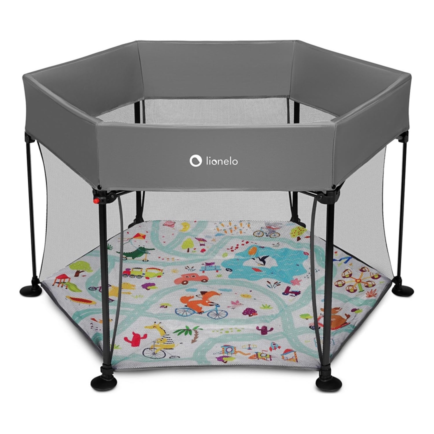 Lionelo - Hrací ohrádka ROEL Grey Multicolor