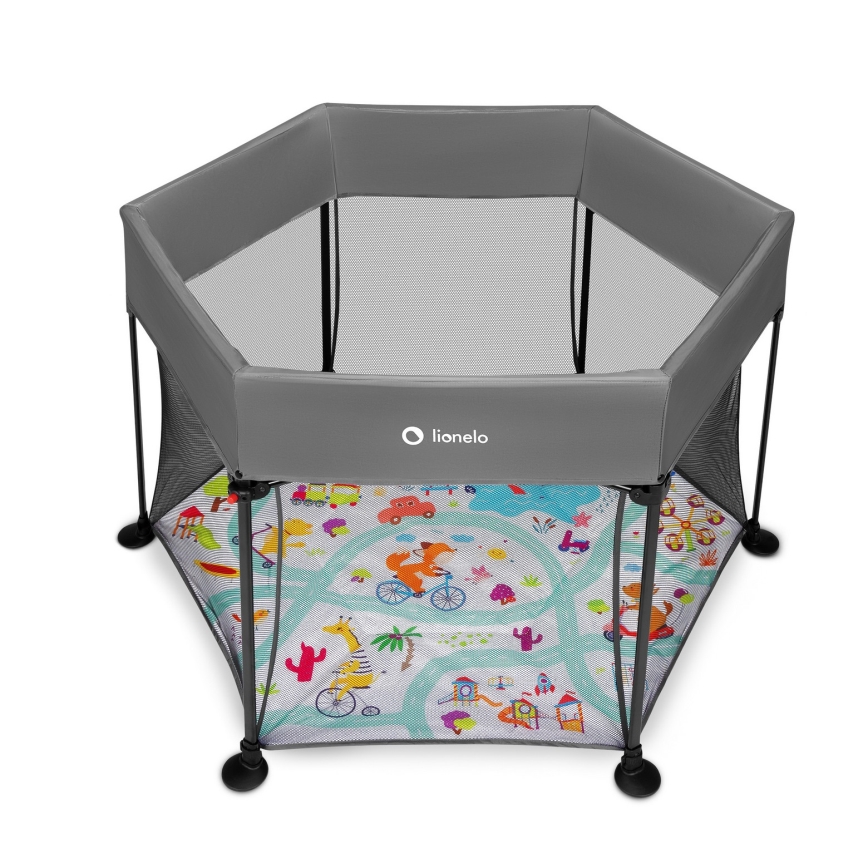 Lionelo - Hrací ohrádka ROEL Grey Multicolor