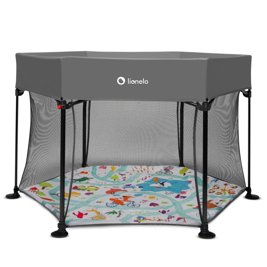 Lionelo - Hrací ohrádka ROEL Grey Multicolor